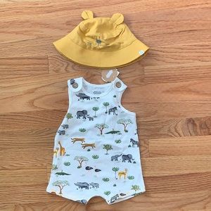 Mud Pie baby Safari Romper & Hat set 6-9 month new